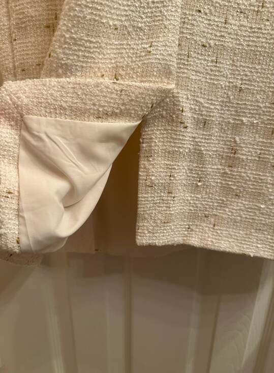 MOTF Cream Metallic Tweed Short Sleeve Sheath Dress with Floral Appliqué - Picture 4 of 4